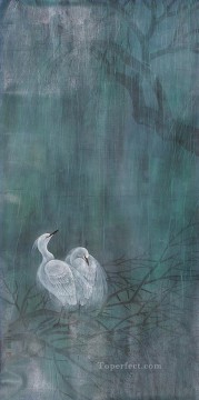 雨の中の白鷺古い中国語 Oil Paintings